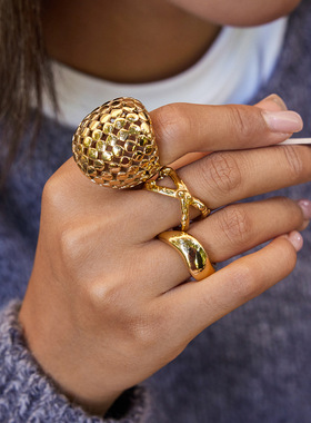 欧美不锈钢球形夸张戒指钛钢不掉色首饰轻奢饰品女感ring