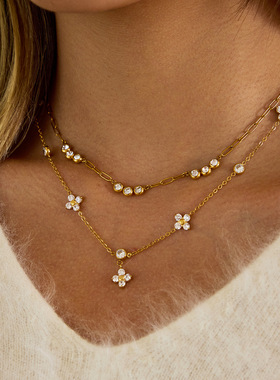 钛钢锆石四叶草项链小众设计感饰品女不掉色跨境首饰18k颈链