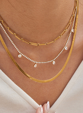 欧美锆石首饰钛钢项链轻奢小众锁骨链不锈钢跨境饰品女感