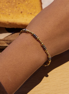 欧美拼色不锈钢弹簧手链女生轻奢小众手串钛钢跨境饰品不掉色