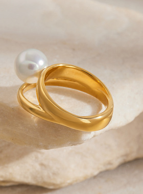 欧美不锈钢珍珠戒指钛钢不掉色饰品小众设计感指环跨境rings