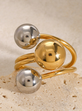 欧美不锈钢撞色夸张戒指感小众指环钛钢手饰跨境饰品ring