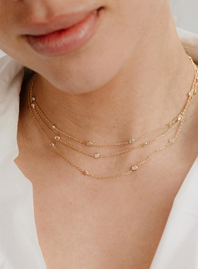ins网红同款三层叠戴项链女时尚小清晰高级简约多层锆石钛钢
