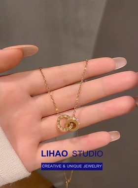 LIHAO罗马数字双环项链女INS复古风小众设计高级感不掉色学生百搭