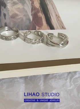 希腊字母双层复古戒指暗黑系潮流