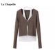 La Chapelle/La Chapelle Autumn Hot Girl Halter Fake Two-piece Knitted Sweater Women's Slim Top Bottoming Shirt