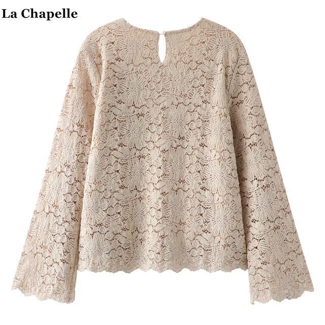 La Chapelle/La Chapelle ເສື້ອເຊີດຜ້າລູກໄມ້ຝຣັ່ງຂອງແມ່ຍິງລະດູໃບໄມ້ປົ່ງໃຫມ່ທີ່ມີແຂນກະດິ່ງຄໍ