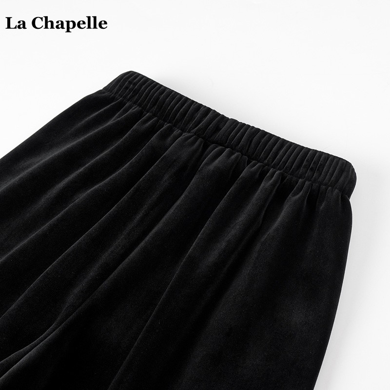 拉夏贝尔/La Chapelle冬季黑色丝绒加绒半身裙女中长款伞裙A字裙