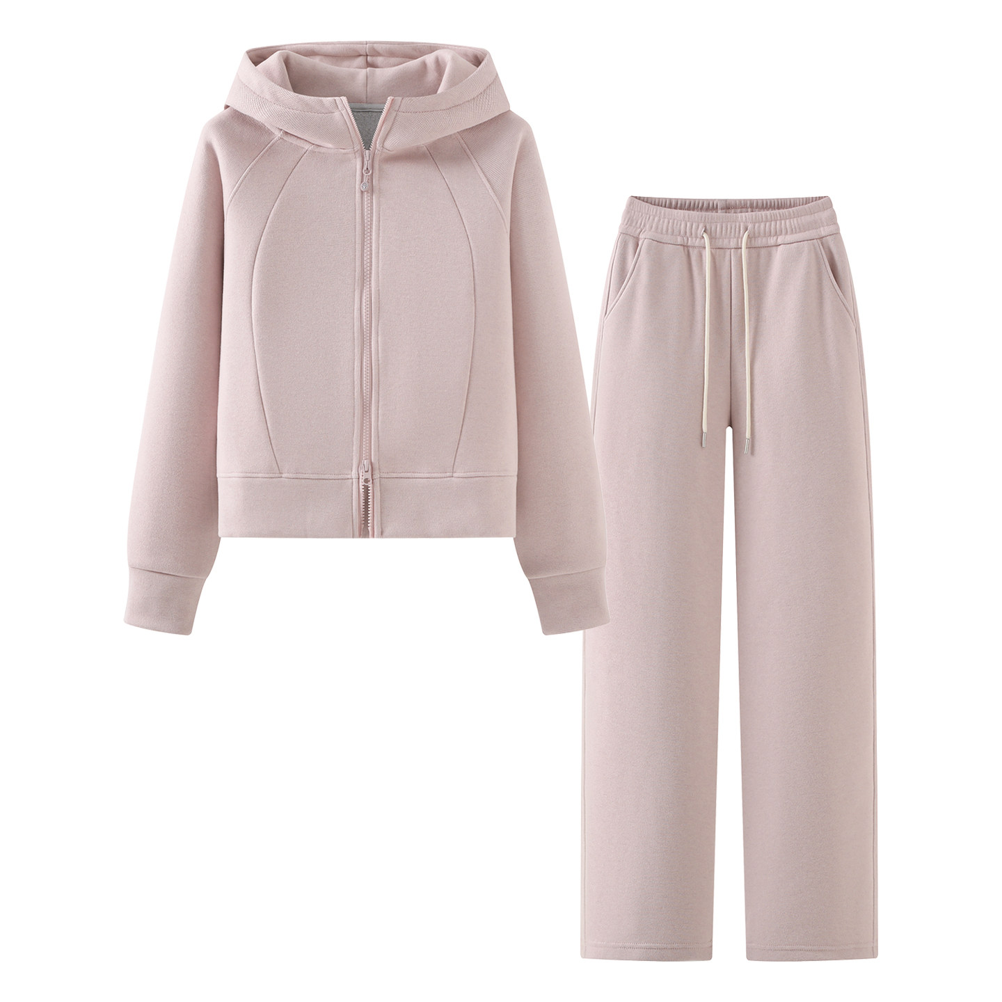 拉夏贝尔/La Chapelle慵懒风粉色连帽卫衣高腰阔腿裤休闲俩件套女,淘宝优惠券,粉丝福利购,淘宝优惠卷