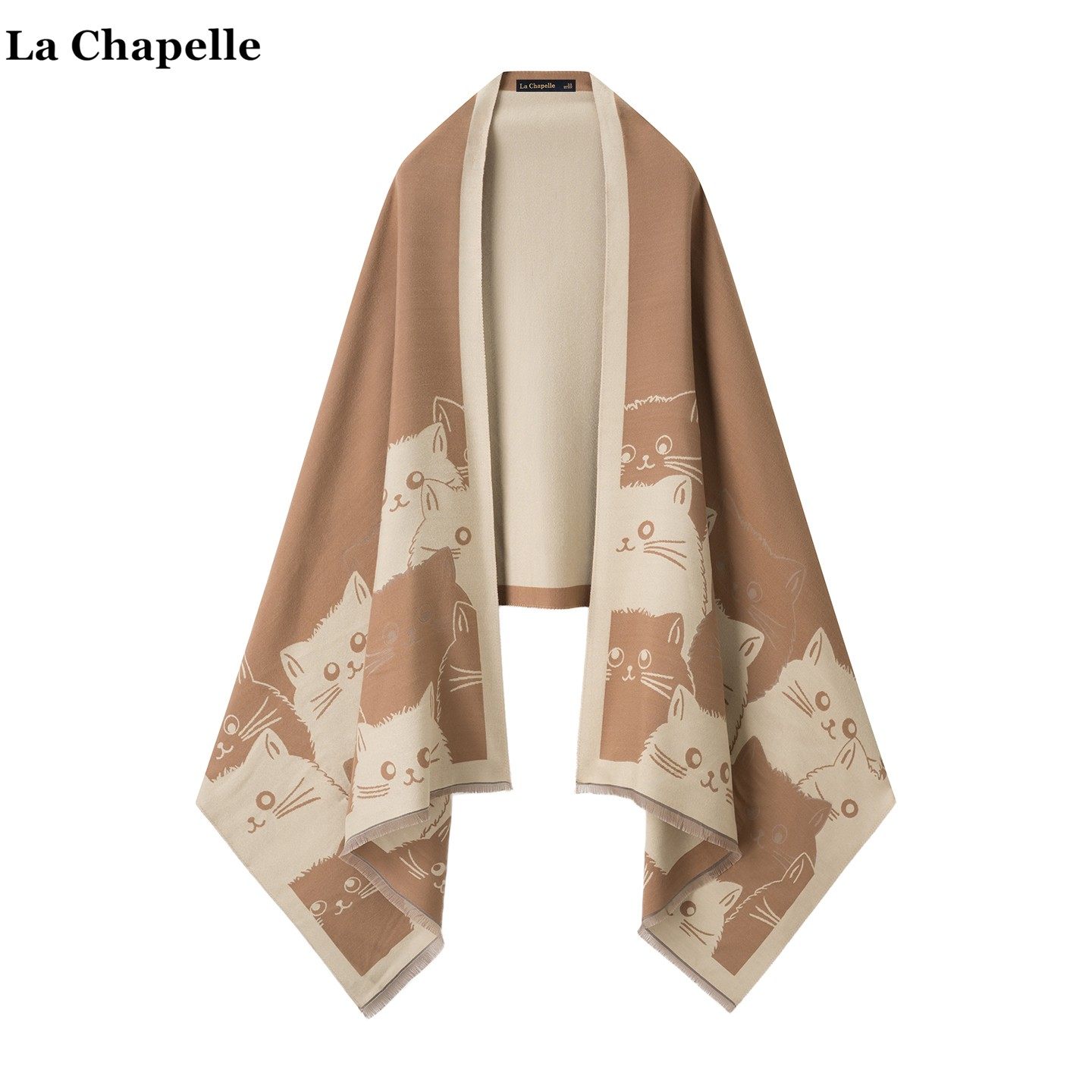 拉夏贝尔/La Chapelle学院风猫咪保暖双面围巾女秋冬季仿羊绒披肩,淘宝优惠券,粉丝福利购,淘宝优惠卷