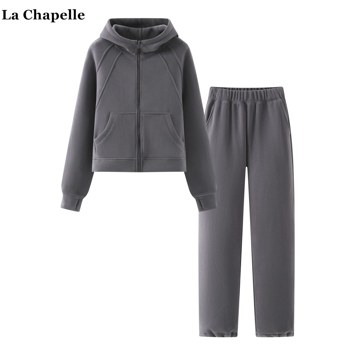 拉夏贝尔/La Chapelle冬季新款加绒加厚卫衣宽松休闲裤运动套装女,淘宝优惠券,粉丝福利购,淘宝优惠卷