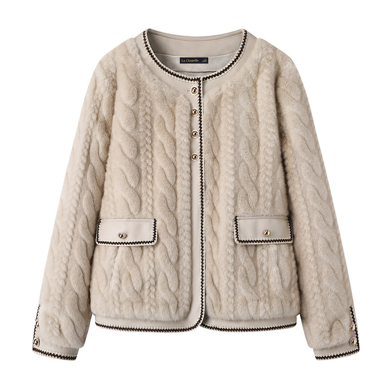 拉夏贝尔/La Chapelle韩版皮毛一体外套女冬季新款小香风毛毛上衣 - 图3