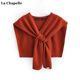 La Chapelle/La Chapelle Strickschal für Damen, einfarbig, gestapeltes Hemd im koreanischen Stil, geknotete Weste im Kreuzstil