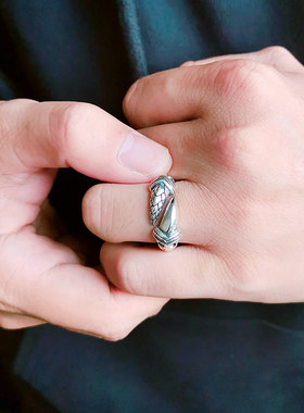 复古个性纯银鹰龙爪戒指