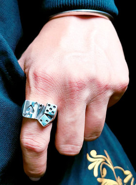 [打牌高手]VANTICH925银扑克原创高级设计感复古食指男戒指潮指环