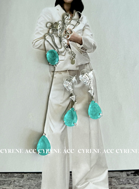 2024年轻奢小众设计感清透蓝绿色镶钻耳饰项链显白温柔气质ins耳