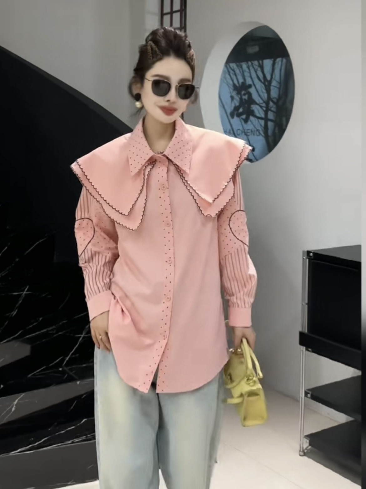 秋冬大码女装娃娃领波点衬衫女宽松显瘦减龄内搭外穿小众长袖上衣,淘宝优惠券,粉丝福利购,淘宝优惠卷