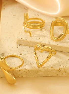 压纹镂空不规则戒指欧美极简