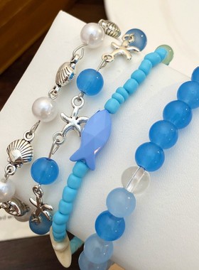 蓝色海洋温柔撞色串珠手链