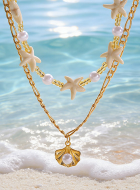 夏日海风白色海星米珠锁骨链