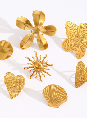 欧美ins夸张太阳花活口钛钢戒指