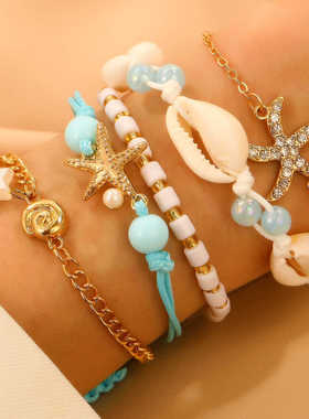 清新蓝色海星贝壳海螺手链ins