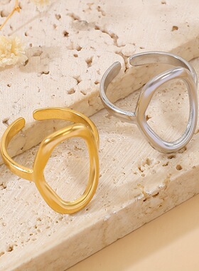 ins极简风不锈钢镂空椭圆戒指