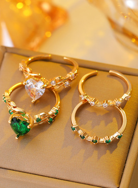 爱心镶嵌时尚彩色复古戒指