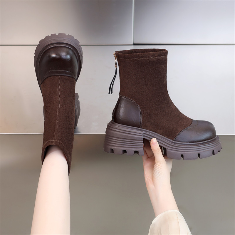 韩版粗跟马丁靴女2025秋冬新款法式增高软底显瘦加绒烟筒靴大码41,淘宝优惠券,粉丝福利购,淘宝优惠卷