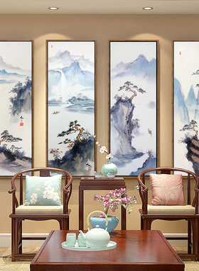新中式竖版多联组合手绘油画挂画