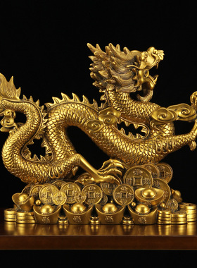 招财聚财古铜色五爪金龙摆件办公室客厅玄关工艺礼品生肖龙吉祥物