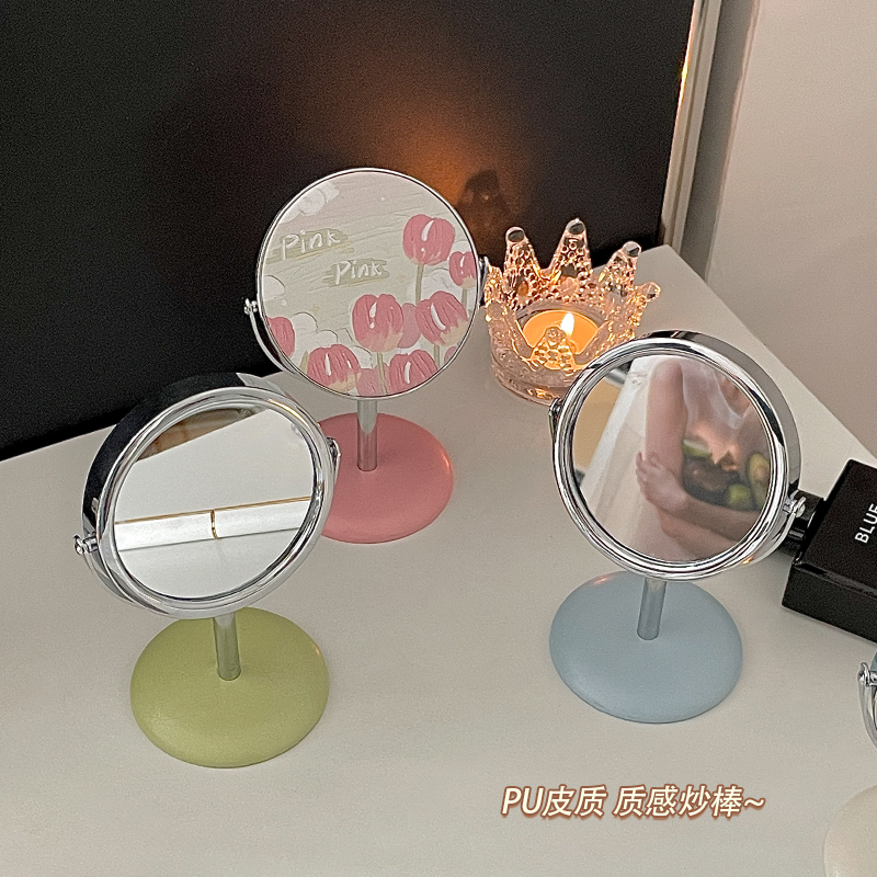 小镜子桌面可立办公室办公桌单面化妆镜立式小镜子便携迷你可旋转 - 图0