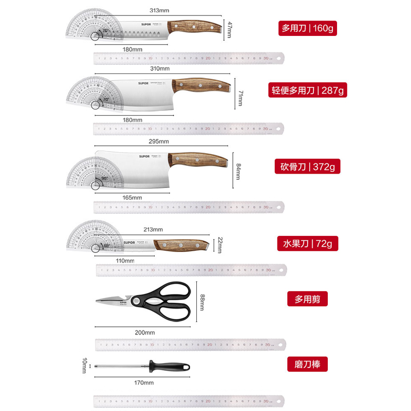 苏泊尔刀具套装厨房菜刀菜板二合一家用切片刀切菜刀组合全套厨具 - 图3