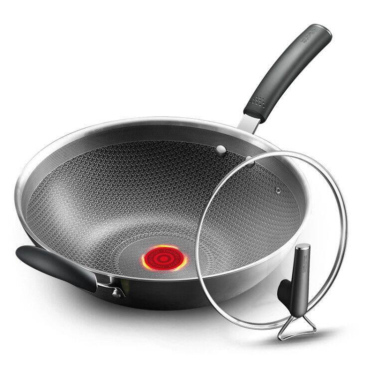 苏泊尔官方旗舰店苏泊尔316L不锈钢炒锅不粘锅火红点炒菜锅家用电磁炉燃气通用抗菌3