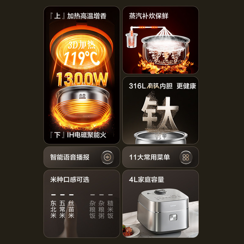 苏泊尔IH电饭煲家用0涂层有钛不粘内胆智能多功能4L大容量电饭锅,淘宝优惠券,粉丝福利购,淘宝优惠卷