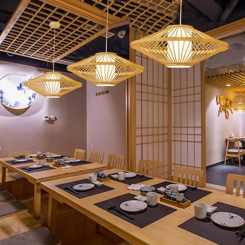 新中式吊灯竹编灯饰藤编禅意茶室餐厅灯日式竹艺灯笼民宿仿古灯罩 - 图3