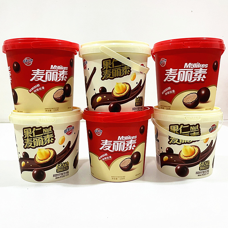 蜡笔小新果仁麦丽素桶装128g休闲零食巧克力糖果整箱巧克力制品 - 图0