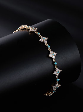 新款女款小众设计感百搭可调节轻奢高级感手环超闪幸运草手链礼物