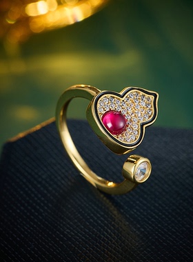 新中式葫芦卡扣手镯小众轻奢百搭戒指女复古高档绿色猫眼石手链潮