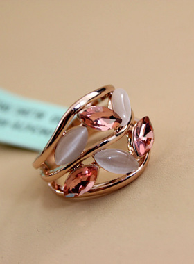 威妮华高档水晶戒指时尚镂空猫眼