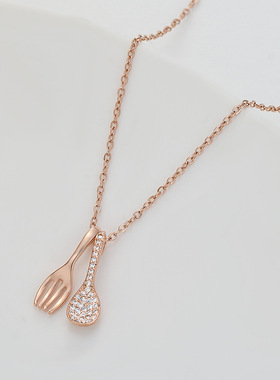 微镶钻可爱汤勺叉子项链