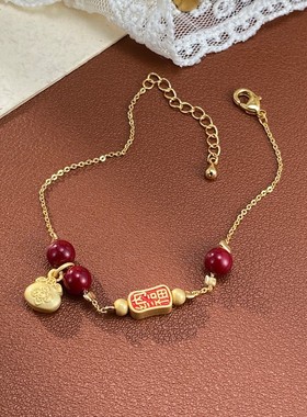 秋冬新款本命年红色串珠纳福手链女气质时尚简约设计感手饰配饰品