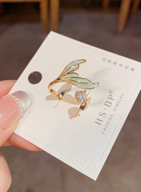 夏季新款鱼尾锆石开口戒指时尚简约设计感食指戒小众甜美百搭指环