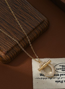 新款微镶锆石气质锁骨链精致轻奢女小众设计感几何椭圆形项链饰品