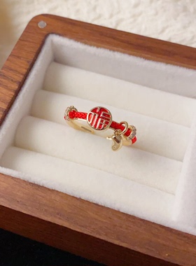 新中式时尚简约设计感红色福字开口戒女个性轻奢百搭食指戒配饰品