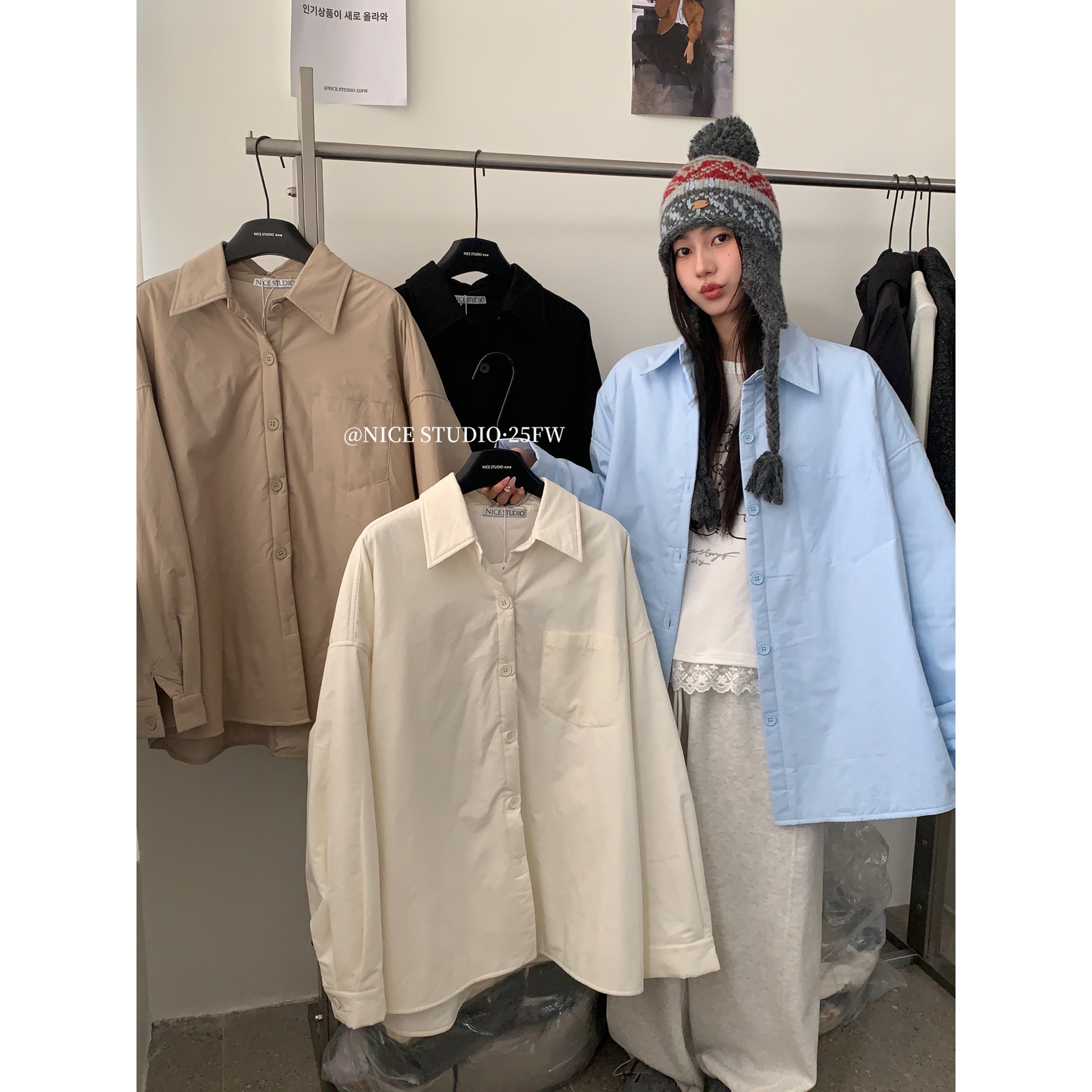 奶思家NICE STUDIO-冬款百搭净版夹棉衬衫外套衬衫w731 - 图1