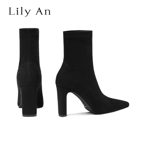 【Lily An x 高级感】显瘦尖头高跟弹力靴女百搭尖头粗跟瘦瘦短靴 - 图3