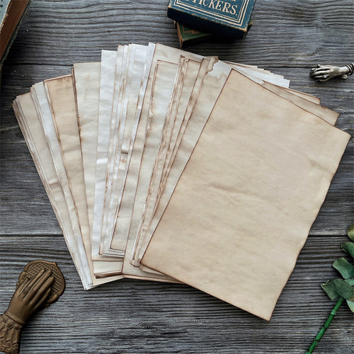 咖啡染纸Junk Journal 复古空白做旧手工纸 手帐打底装饰拼贴素材 - 图0