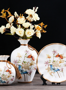 美式陶瓷花瓶摆件欧式现代客厅玄关电视柜酒柜创意家居装饰品摆设