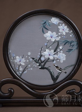 苏州双面刺绣手工自绣摆件实木台屏摆台苏绣屏风新中式创意工艺品